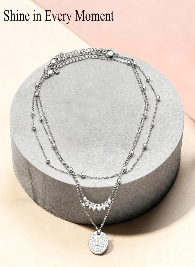 PEOCEFOY Silver Layered Necklaces for Women, Dainty Silver Plated Stackable Choker Necklaces, Trendy Coin Chain Pendant for Holiday Jewelry Gift - Image 3